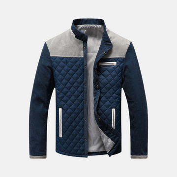 Men’s Quilted Jacket – Slim Fit – Hybrid Fabric – Stand Collar – Snap Button Front