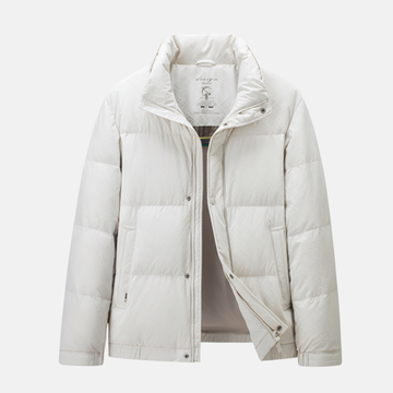 Men’s Down Jacket – Quilted Grid Design – High Stand Collar – Regular Fit – Snap Closure