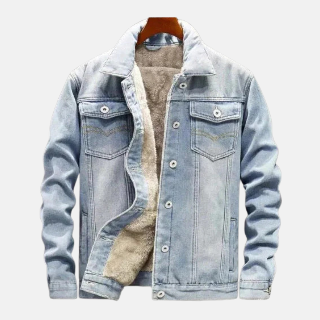 Men’s Denim Jacket – Relaxed Fit – Sherpa Lined – Button Front – Chest Pockets