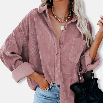 Women’s Corduroy Shirt – Oversized Fit – Button-Up – Ribbed Texture – Hip Length