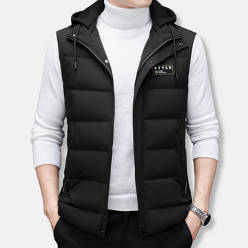 Men’s Hooded Vest – Quilted Down – Regular Fit – Sleeveless Zip Layer with Pockets