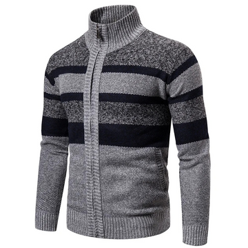 Striped knitted cardigan with high collar for men