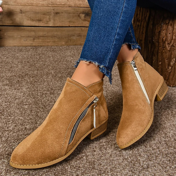 Women's Ankle Boots with Side Zipper Closure and Low Heel for Casual Comfort Style