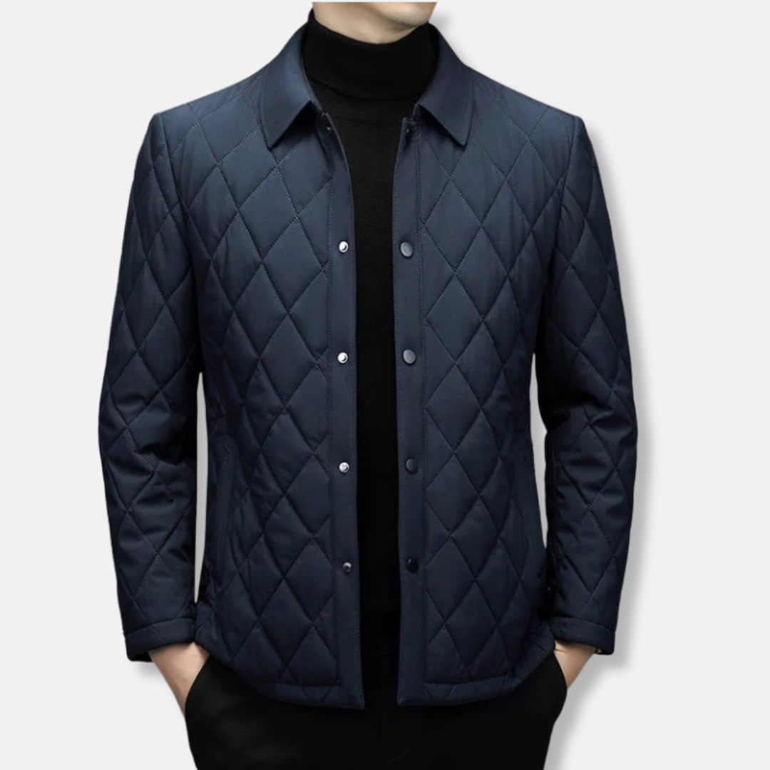 Men’s Quilted Jacket – Regular Fit – Diamond Pattern – Snap Button – Hip Length