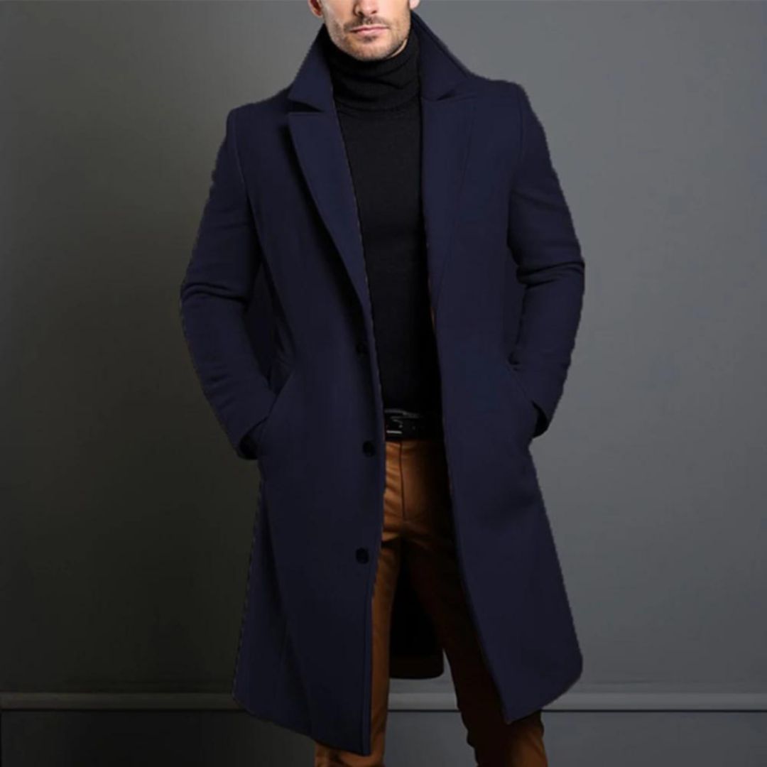 Lapel collar long trench coat for men