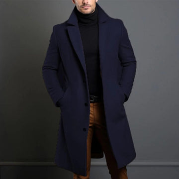 Lapel collar long trench coat for men