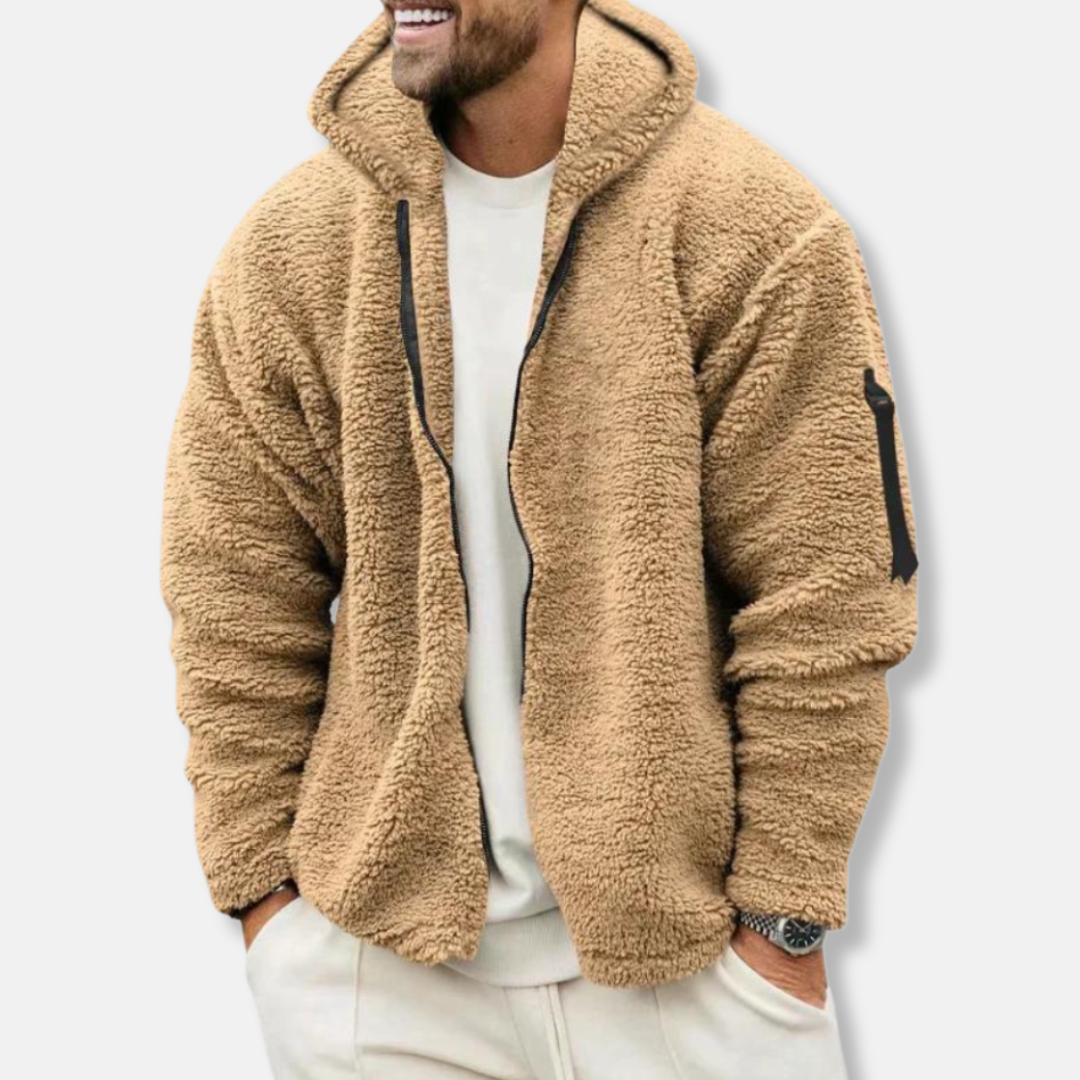 Men’s Zip-Up Hoodie – Sherpa Fleece – Relaxed Fit – Hooded with Arm Pocket
