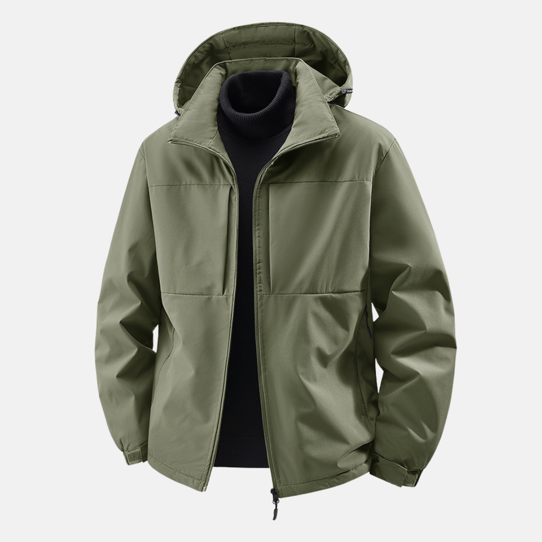 Men’s Hooded Jacket – Water Resistant – Relaxed Fit – Zip Pockets – Windproof