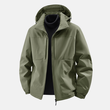 Men’s Hooded Jacket – Water Resistant – Relaxed Fit – Zip Pockets – Windproof