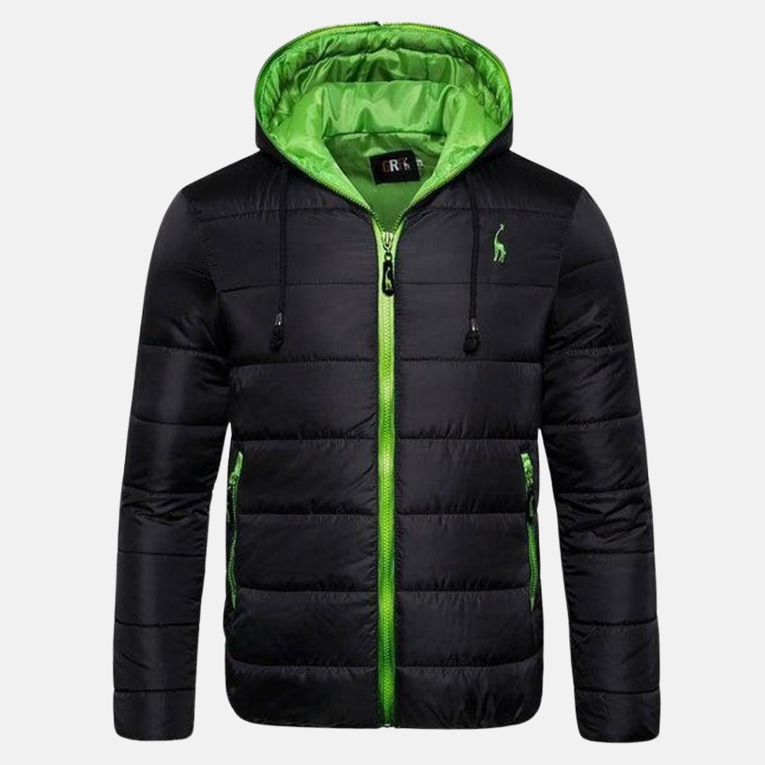 Men’s Quilted Down Jacket – Regular Fit – Hooded – Water-Resistant – Zip Pockets