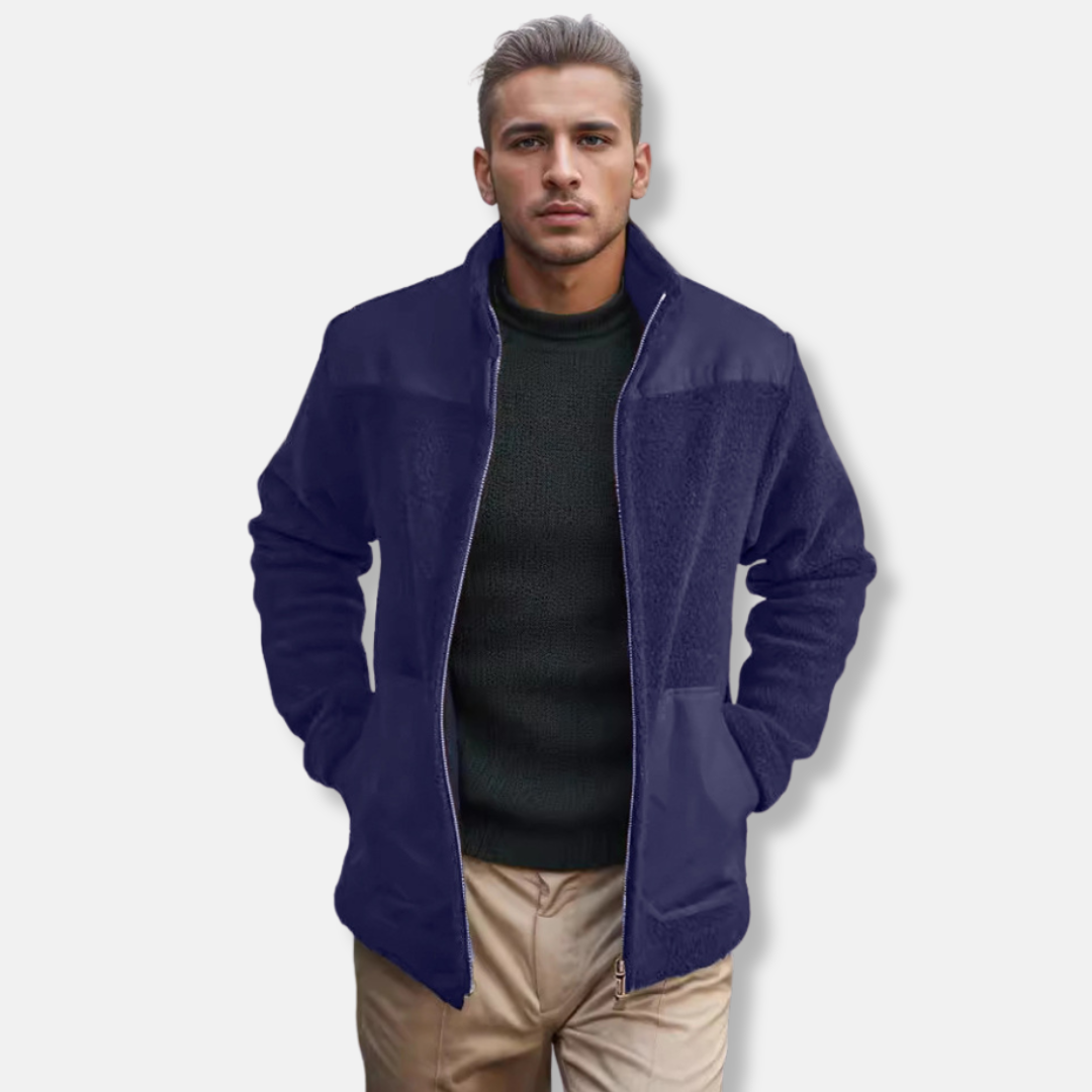 Men’s Stand Collar Coat – Polar Fleece – Regular Fit – Full Zip – Hip Length Casual Layer