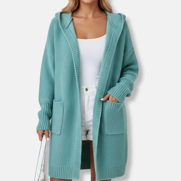 Women’s Cardigan – Oversized Relaxed Fit – Hooded Knit – Knee-Length – Ribbed Cuffs