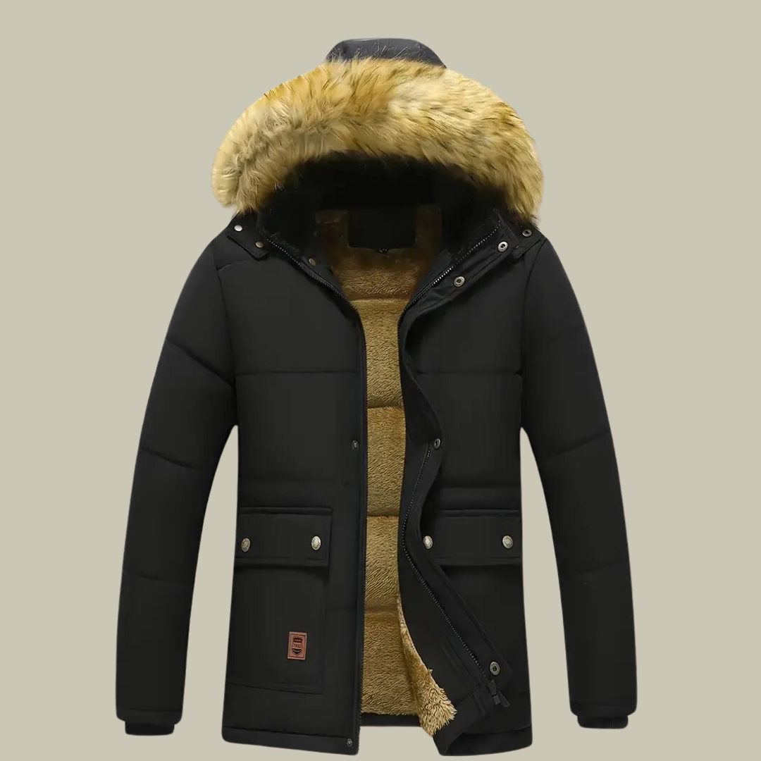 Fur hoodie packable winter jacket for men