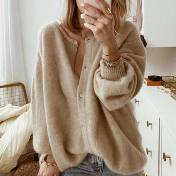 Women’s Cardigan – Oversized Fit – Wool Knit – Button-Up – Ribbed Trim – Casual Layer
