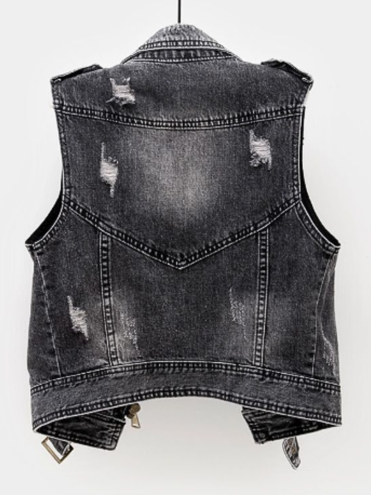 Full zip denim vest for women