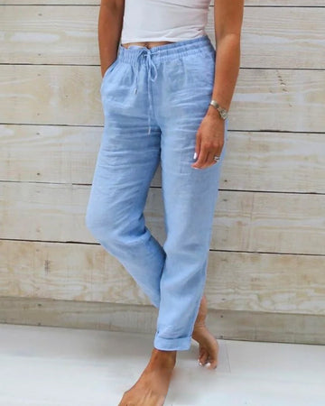 Women’s Pants – Cotton Linen Blend – Elastic Waist – Relaxed Fit – Casual Wear