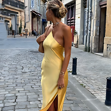 Emily | Open back summer dress in yellow