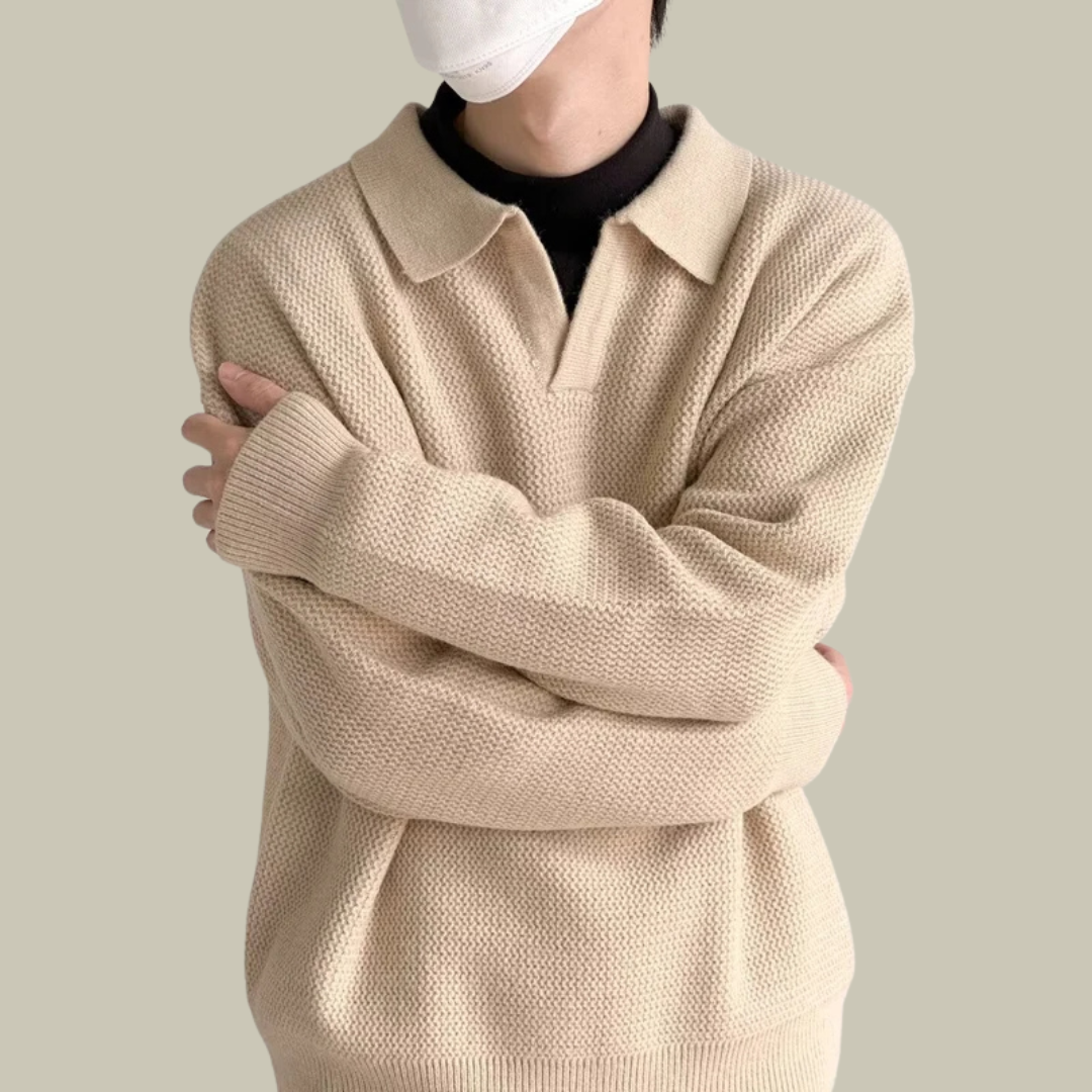 Pull-over turn down collar polo sweater for men