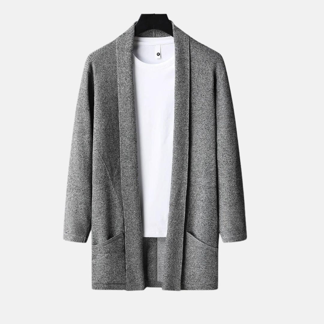 Men’s Cardigan Sweater – Slim Fit Knit – Open Front – Long Sleeve with Pockets