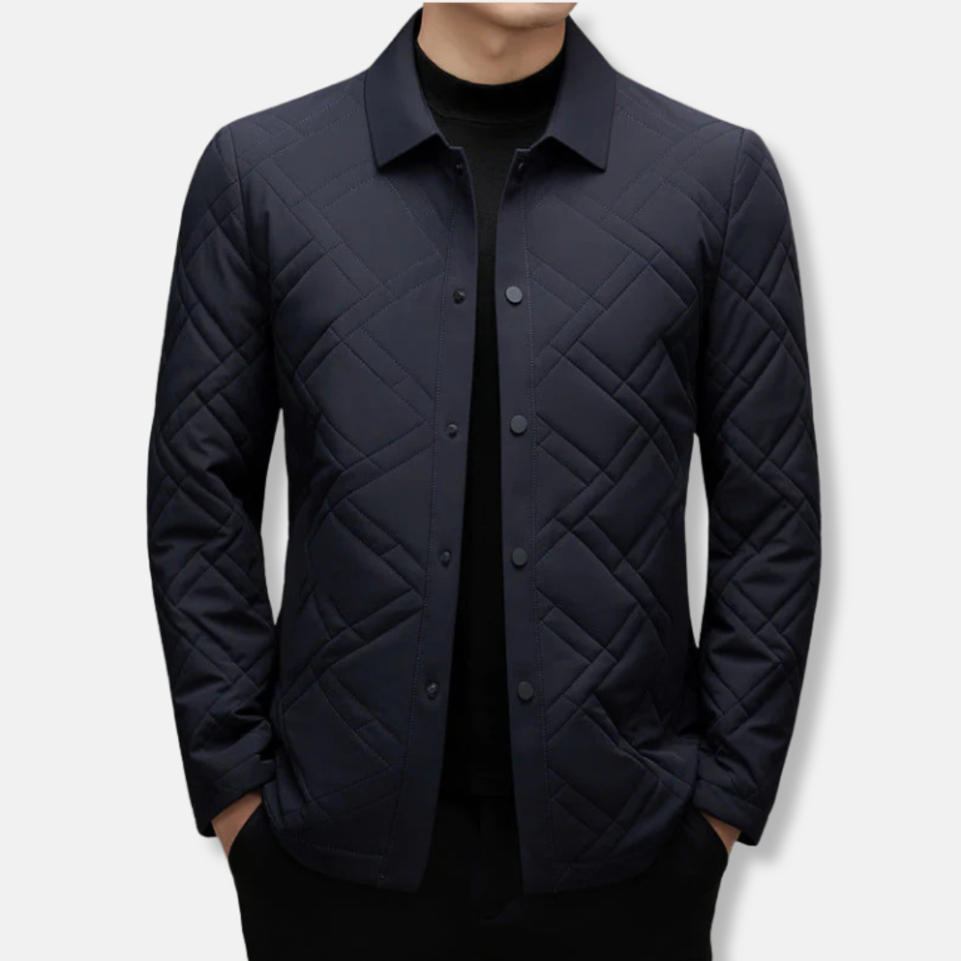 Men’s Quilted Jacket – Tailored Fit – Insulated Padding – Point Collar – Button Front
