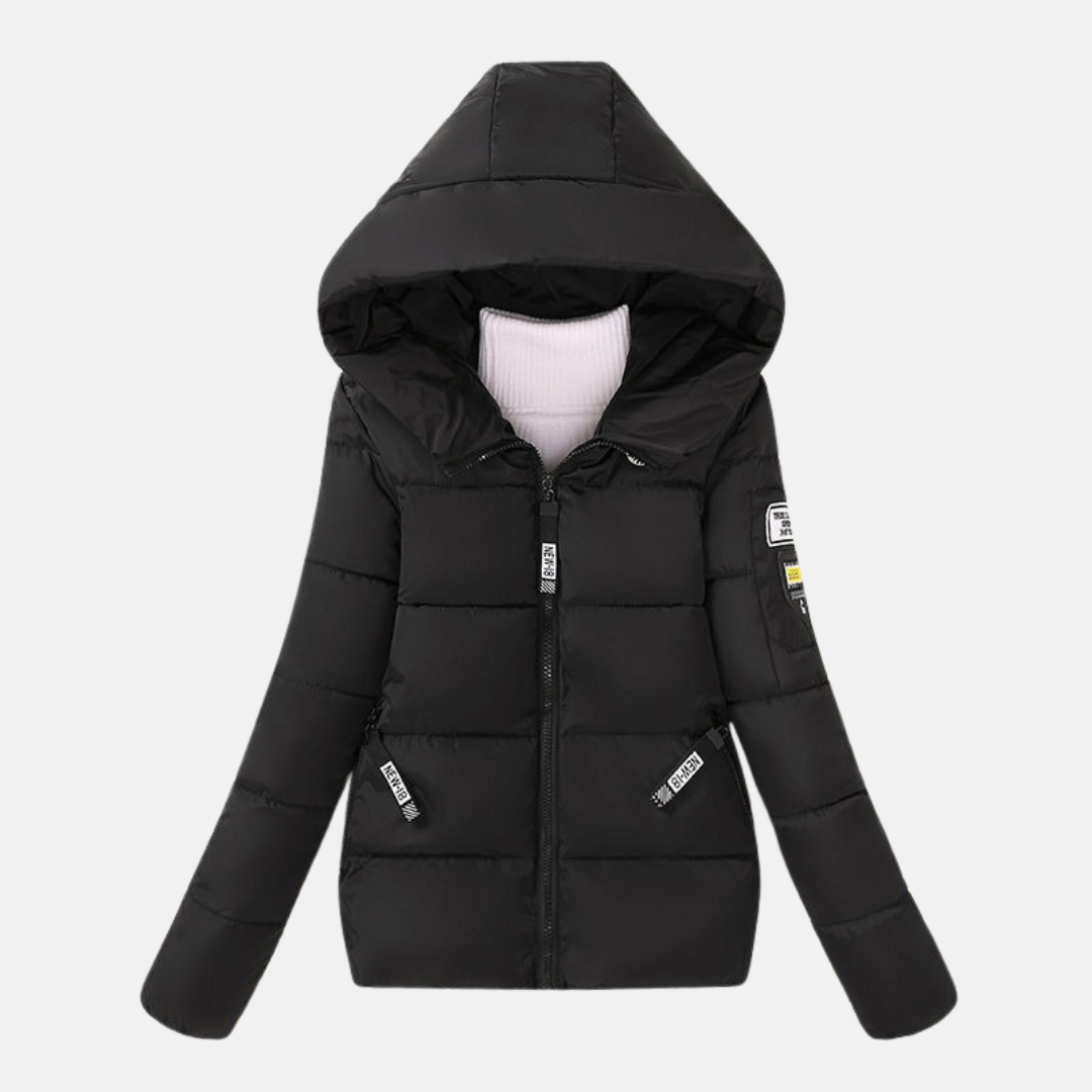 Women’s Quilted Padded Coat – Relaxed Fit – Hooded with Zipper and Side Pockets