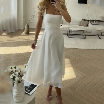 Women’s Sleeveless Midi Dress – A-Line Fit – Square Neck – Lightweight Elegant Fabric
