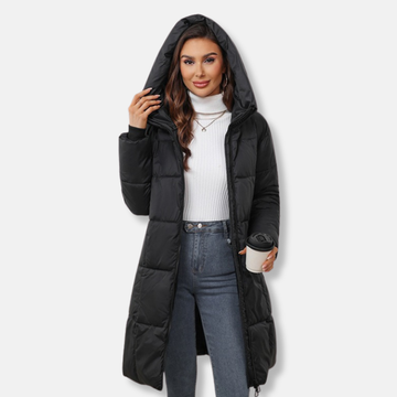Women’s Padded Coat – Slim Fit – Mid-Length – Quilted Hooded Insulated Outerwear