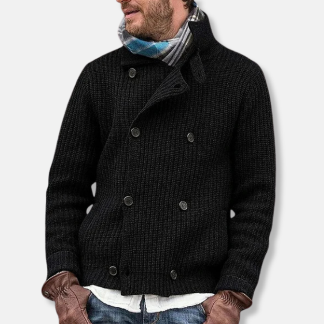 Men’s Knitted Jacket – Wool Blend – Ribbed Texture – Double-Breasted – Relaxed Fit