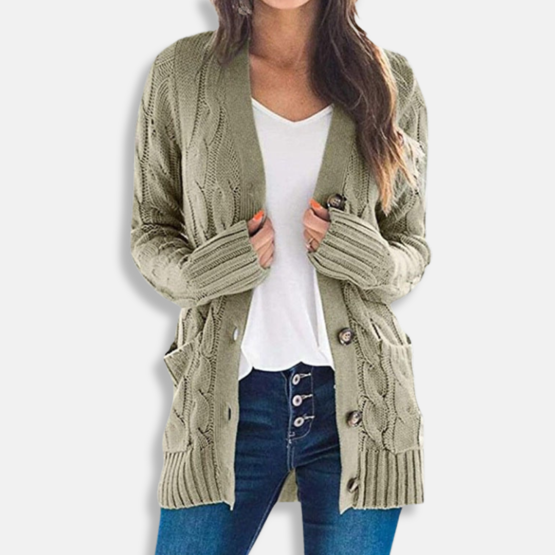 Women’s Cardigan Sweater – Relaxed Fit – Wool Blend – Chunky Cable Knit – Button Front