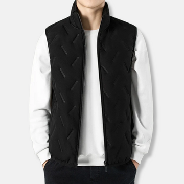 Men’s Vest – Quilted Chevron – Insulated Padded – Stand Collar – Regular Fit