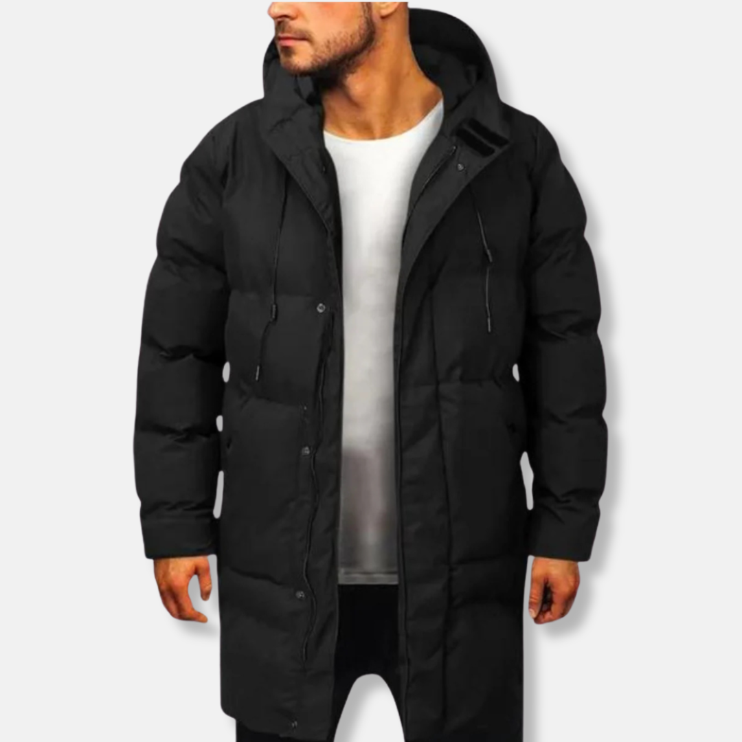 Men’s Puffer Jacket – Regular Fit – Quilted Insulated – Hooded Mid-Length Design