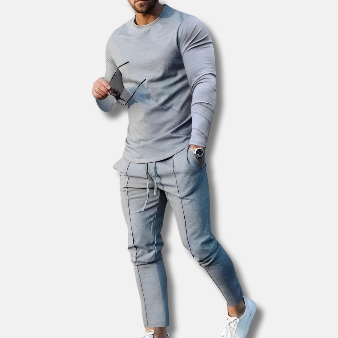 Men’s Two-Piece Sweatshirt and Jogging Pants Set – Slim Fit – Cotton Blend – Crew Neck – Drawstring Waist