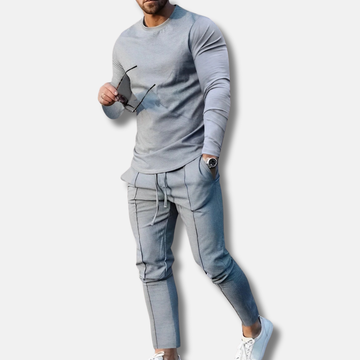 Men’s Two-Piece Sweatshirt and Jogging Pants Set – Slim Fit – Cotton Blend – Crew Neck – Drawstring Waist