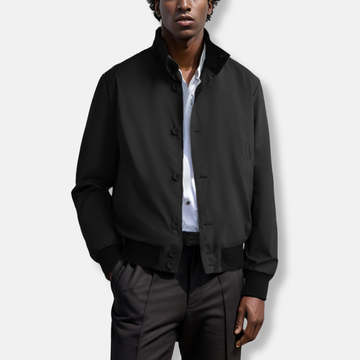 Men’s Bomber Jacket – Slim Fit – Button-Up Front – Ribbed Cuffs and Waistband