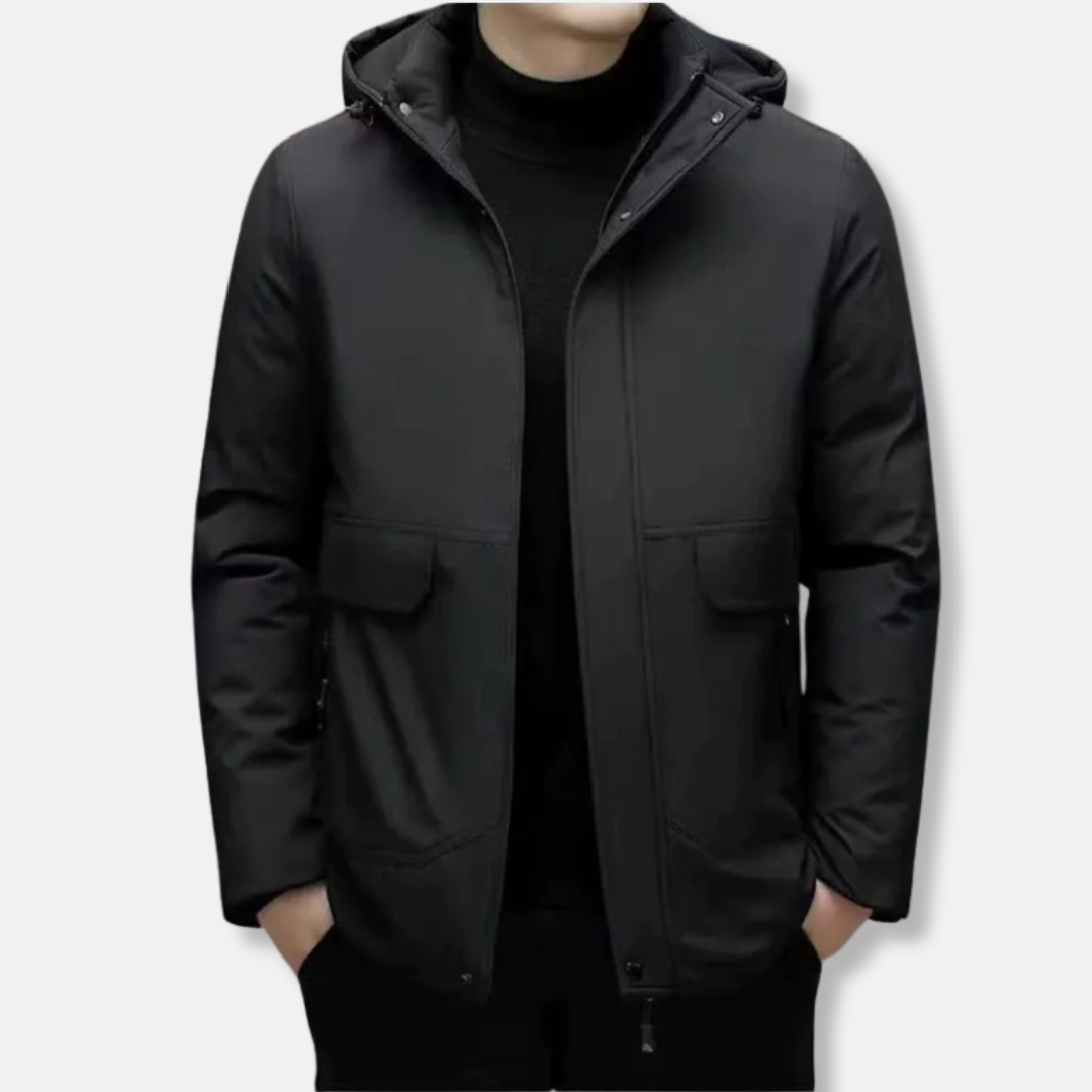 Men’s Hooded Coat – Padded Insulated – Windproof – Regular Fit – Hip Length