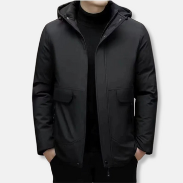 Men’s Hooded Coat – Padded Insulated – Windproof – Regular Fit – Hip Length