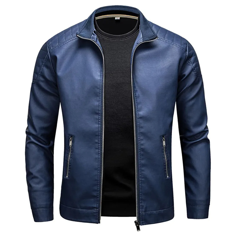 Men’s Slim Fit Leather Jacket with Zipper Pockets – Casual All-Season Design