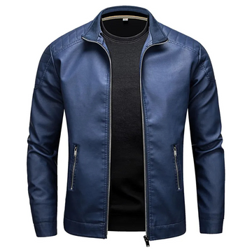 Men’s Slim Fit Leather Jacket with Zipper Pockets – Casual All-Season Design