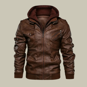 Full zip up hoodie leather jacket for men