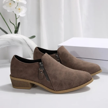 Women's Ankle Boots with Zipper Closure, Low Block Heel, Modern Casual Style, All-Season