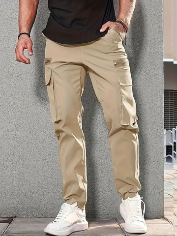 Light leisure cargo trousers with zip pockets for men