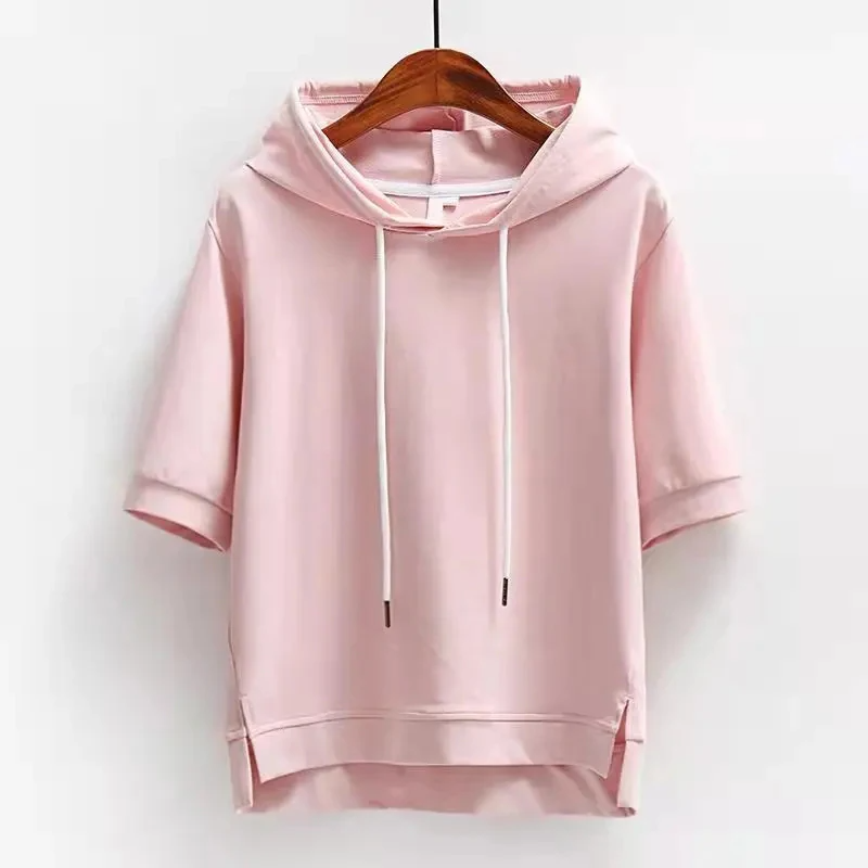 Isabella Cotton Relaxed Fit Short-Sleeve Hoodie | Hooded Hip-Length Hoodie