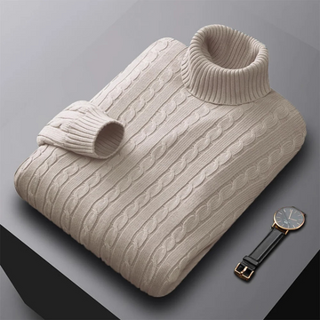 Stylish cable knit turtleneck jumper for men