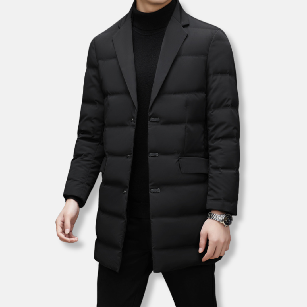 Men’s Down Coat – Quilted Insulated – Notch Lapel – Mid-Length Regular Fit