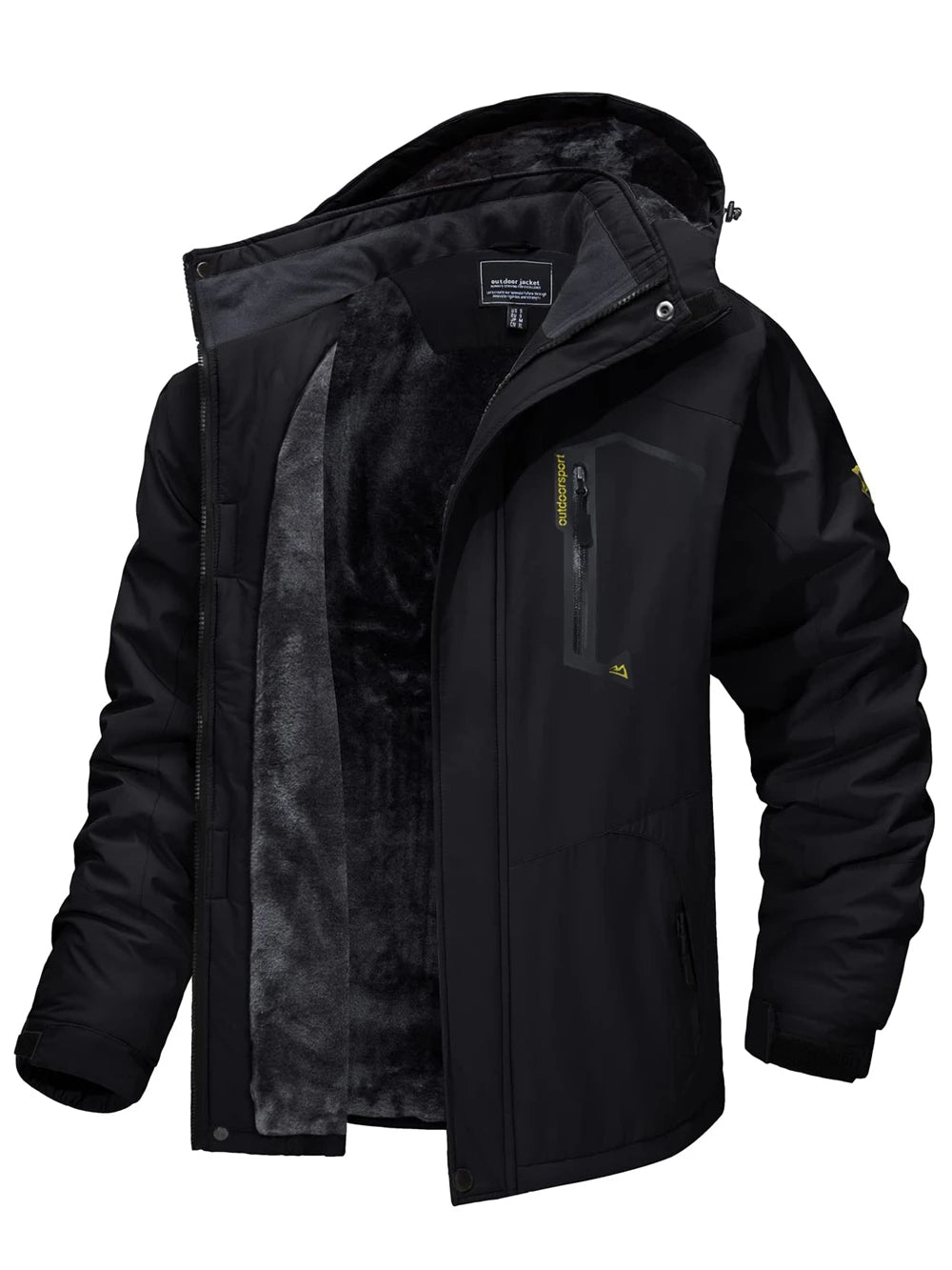 Windproof fleece-lined outdoor hoodie jacket for men