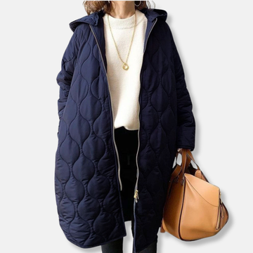 Women’s Quilted Jacket – Oversized Fit – Long Length – Hooded with Zip Front