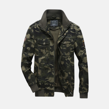 Men’s Bomber Jacket – Military Style – Ribbed Trim – Snap Pockets – Zipper Front