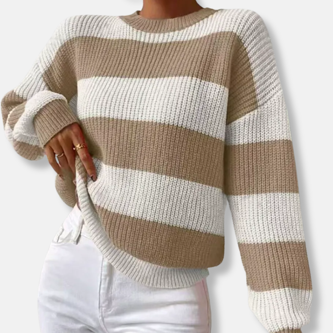 Women’s Sweatshirt – Ribbed Knit – Loose Fit – Balloon Sleeves – Medium Length Casual Wear