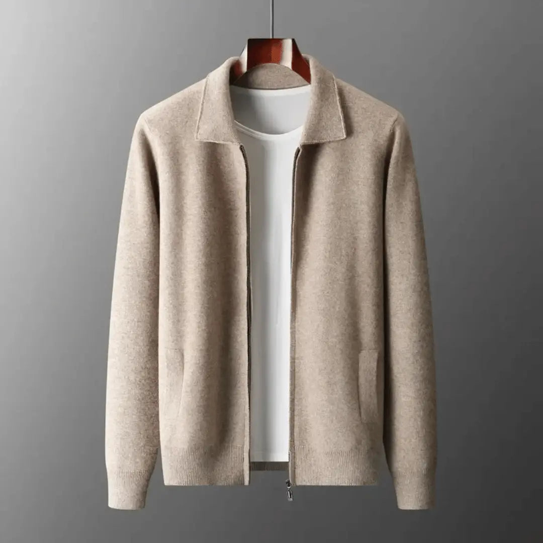Emiliano Wool Zip-Front Cardigan | Relaxed Fit Collared Cardigan