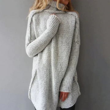 Women’s Oversized Pullover – Chunky Knit – Turtleneck – Drop Shoulder – Long Length